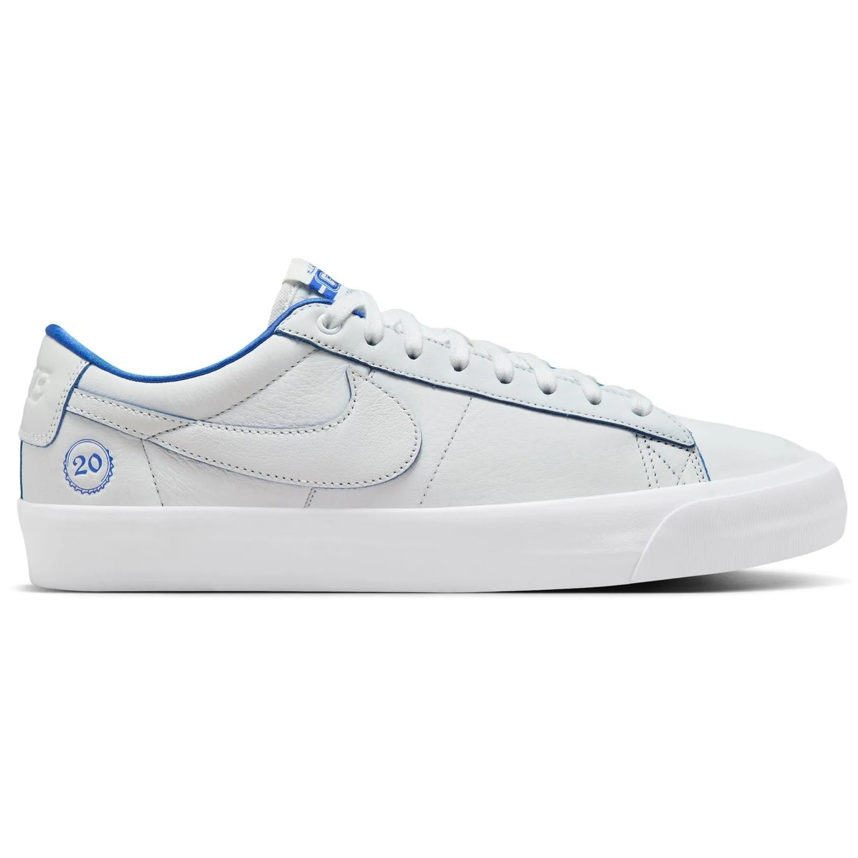 Nyjah Skate Shoes NikeSB GT Blazer Low Pro Premium Summit White/ Game Royal Shoes