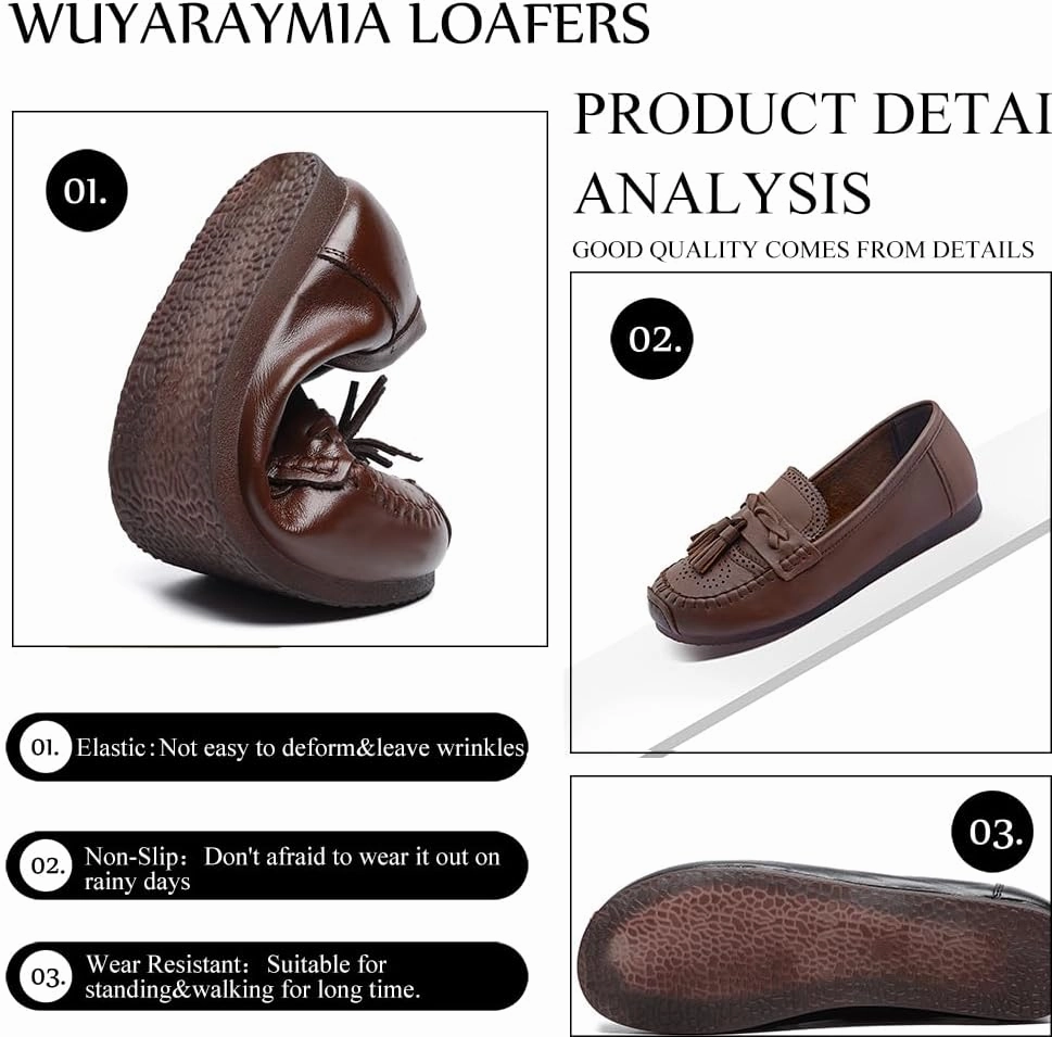 Loafers for Women Slip-Ons Genuine Leather Platfor Penny Loafers Shoes Rubber Sole No Slip Checkerboard Classic Slip On Shoes