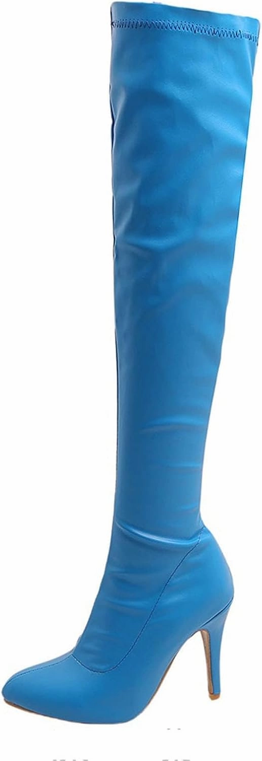 ZDLJYL Women's Thigh High Boots Over The Knee Boot Shoes Autumn Winter Stretch Pointed Toe Stiletto High-Heeled Sexy Ladies Boots Knee High Lace Up Boots