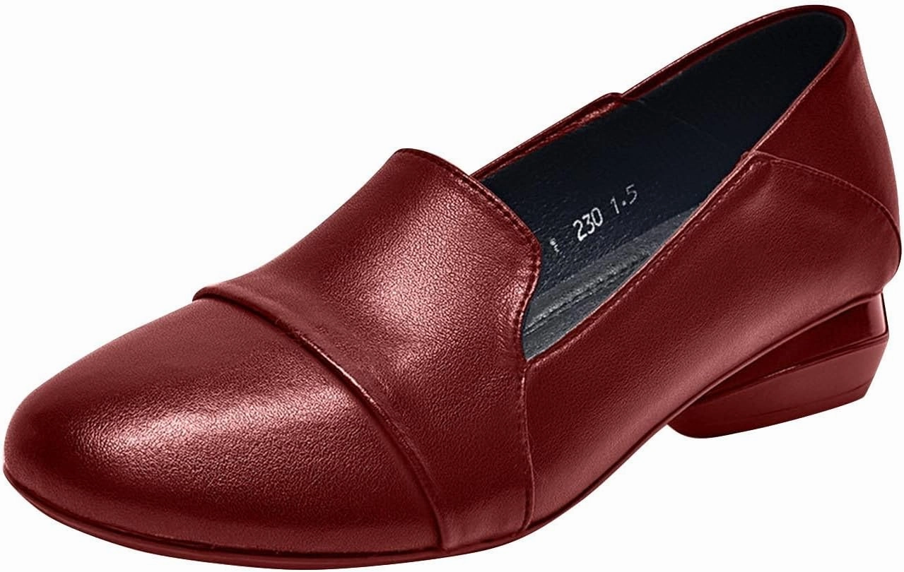 Womens Low Block Chunky Heels Pumps Elegant Closed Round Toe Pumps Shoes Low Platform Shoes Ladies Office Pumps Shoes Tuxedo Flip Flops