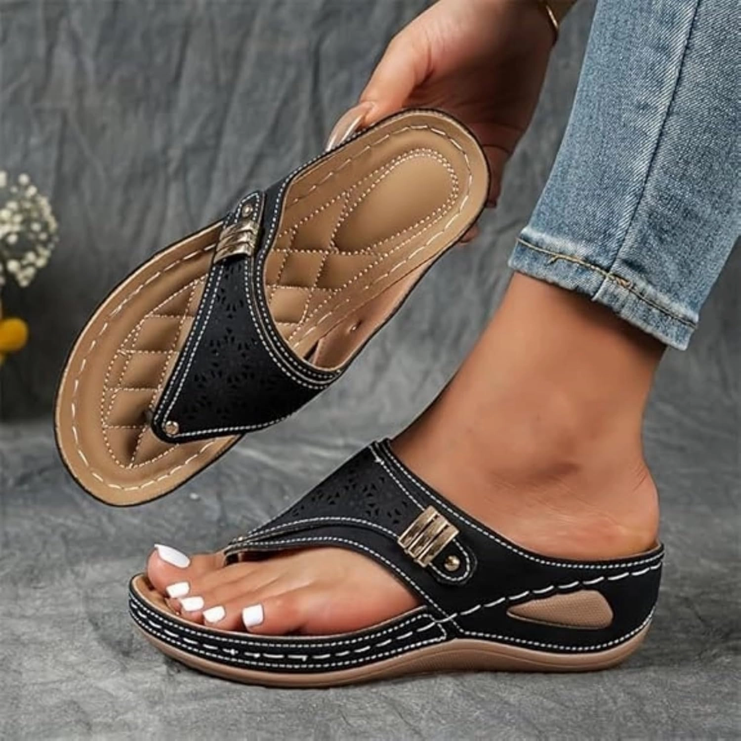 Orthopedic Sandals for Women Dressy Comfortable Arch Support Platform Wedge Sandals Summer Vacation Beach Shoes Tkees Flip Flops Cocoa Butter