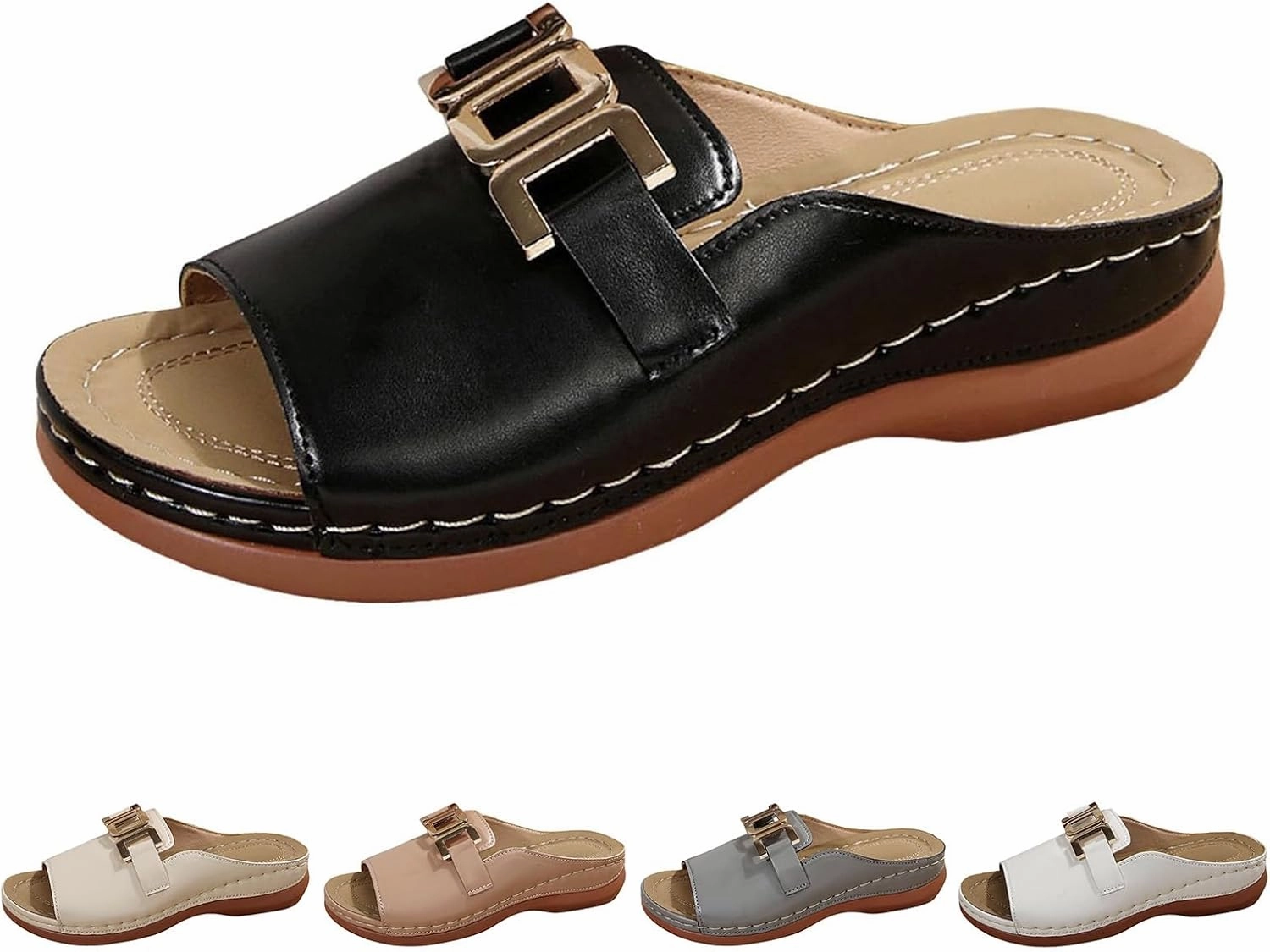 Orthopedic Wedge Sandals for Women Arch Support Slip On Beach Slides Sandals Low Heel Platform Sandal Peep Toe Summer Casual Shoes Comfortable Breathable Shoes Celebrity Tennis Shoes