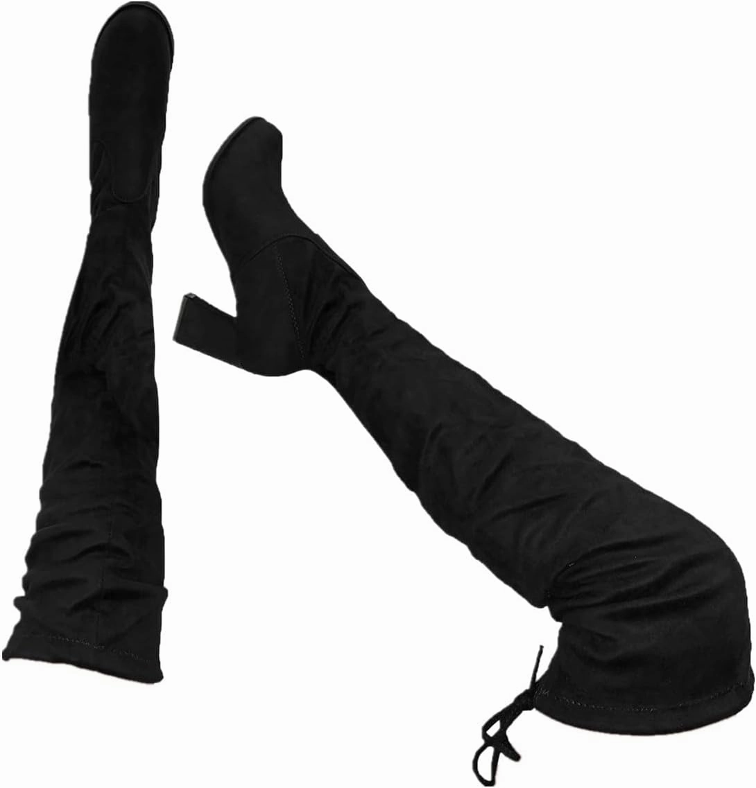 Wide Calf Over The Knee High Boots Over the Knee Boots for Women Platform Thigh High Boots Chunky Heel Knee High Boots Round Toe Stretch Suede Over-the-Knee Boots Fashion Long Boot Sexy Fall Boots