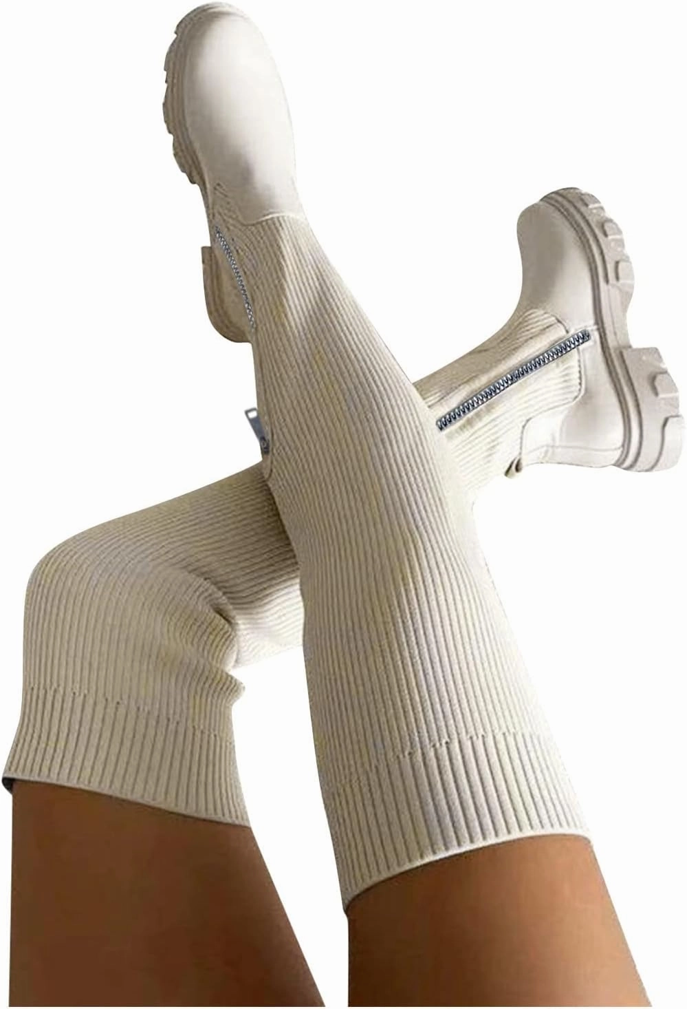 Over the Knee Boots for Women Platform Thigh High Boots Chunky Heel Knee High Boots Round Toe Stretch Suede Over-the-Knee Boots Fashion Long Boot Sexy Fall Boots Knee High Boots Fitted