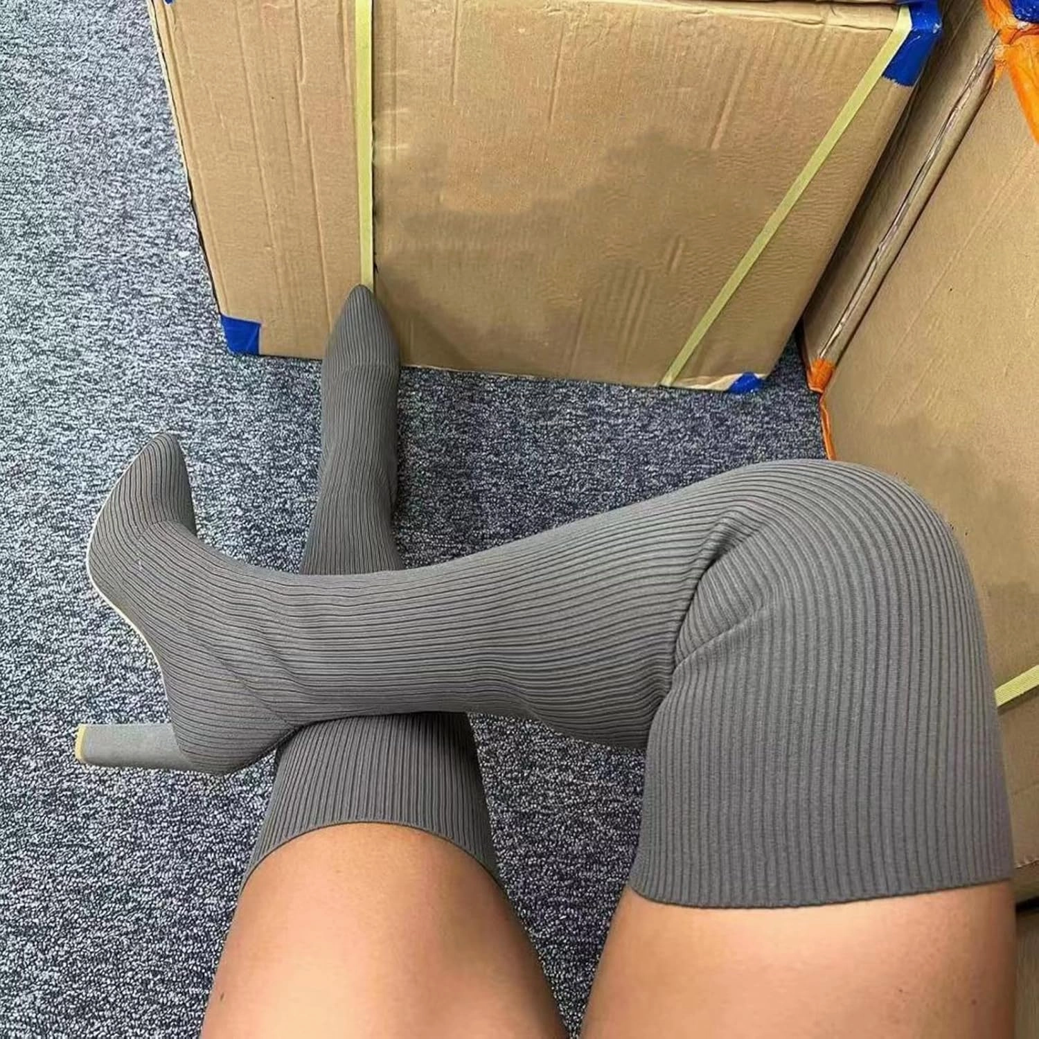 Over the Knee Boots for Women Platform Thigh High Boots Chunky Heel Knee High Boots Round Toe Stretch Suede Over-the-Knee Boots Fashion Long Boot Sexy Fall Boots Knee High Boots Keep Falling Down