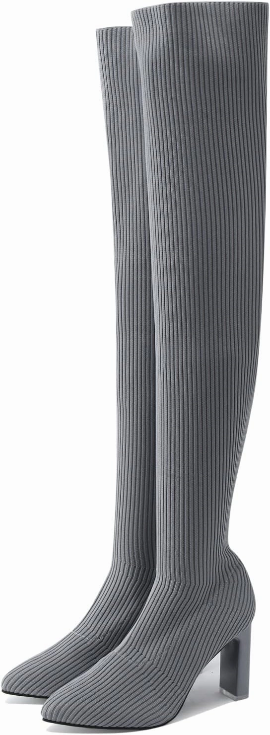 Platform Knee Boots Over the Knee Boots for Women Platform Thigh High Boots Chunky Heel Knee High Boots Round Toe Stretch Suede Over-the-Knee Boots Fashion Long Boot Sexy Fall Boots