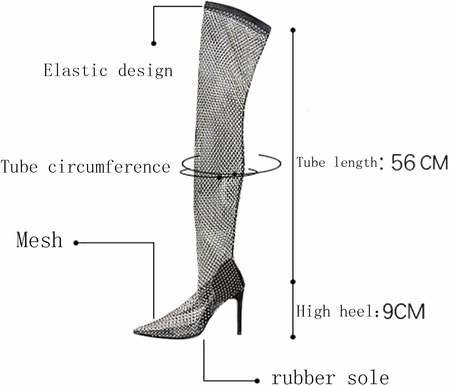 Over The Knee Boots for Women Pointed Toe Fine High Heel Overlay Diamond Mesh Sock Boots Knee High Boots Shoes Velvet Knee High Boots