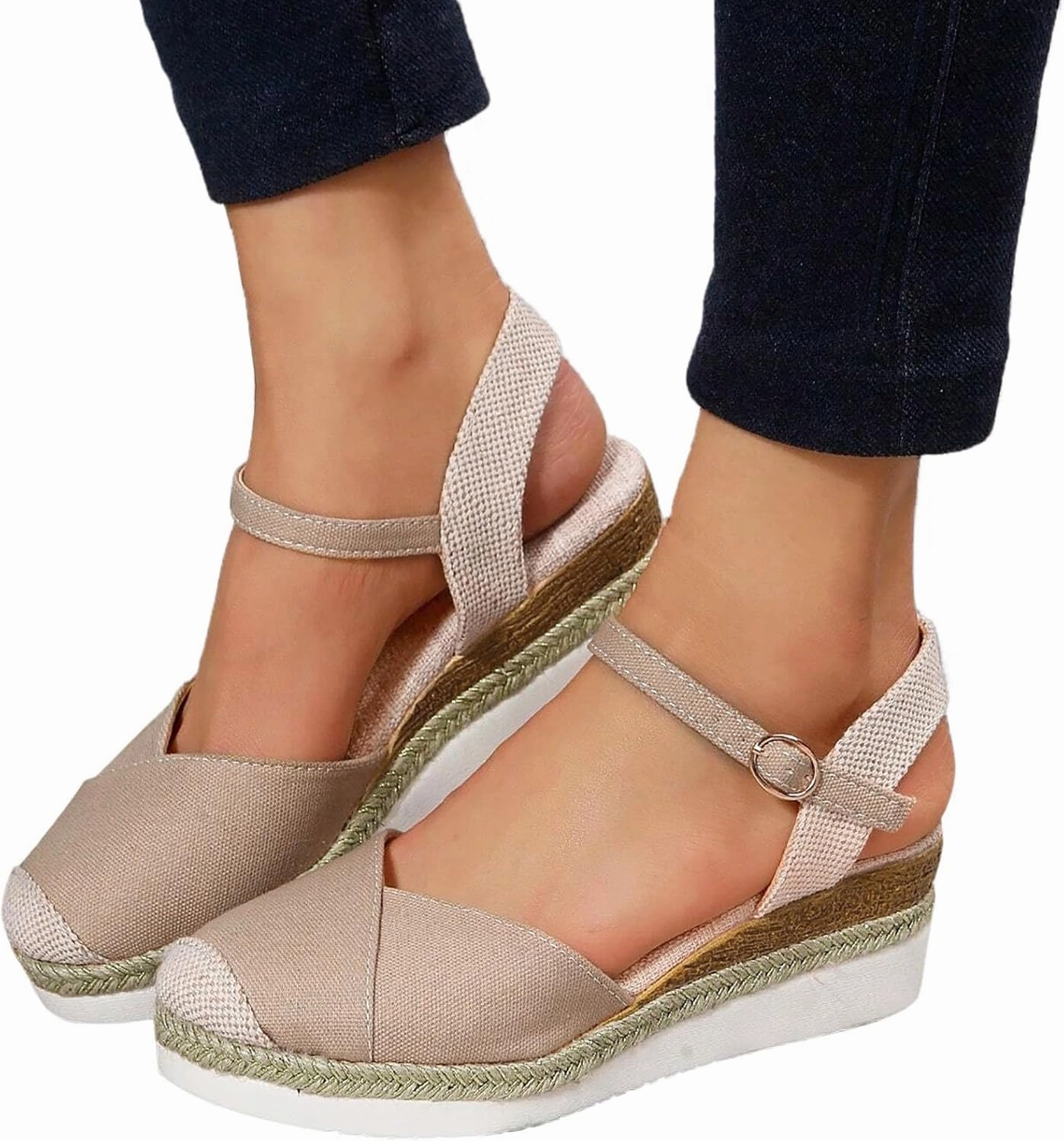 Wedge Sandals for Women Closed Toe Platform Espadrille Wedge Sandals Comfortable Casual Dressy Shoes with Buckle Ankle Strap Ty Beanie Flip Flops