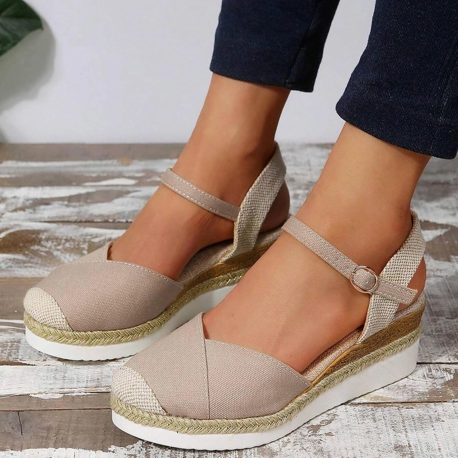 Wedge Sandals for Women Closed Toe Platform Espadrille Wedge Sandals Comfortable Casual Dressy Shoes with Buckle Ankle Strap Flip Flops With Toe Spacers