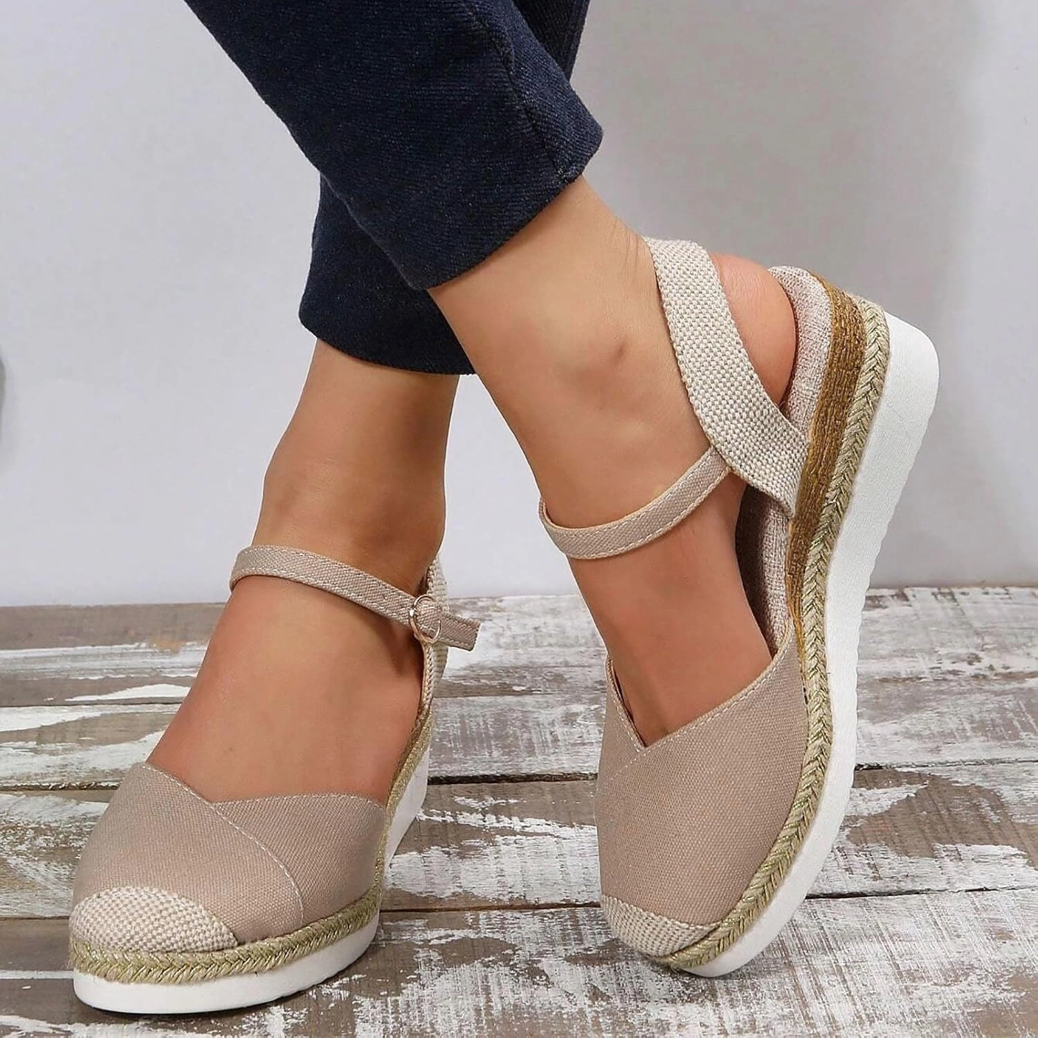 Banana Republic Flip Flops Wedge Sandals for Women Closed Toe Platform Espadrille Wedge Sandals Comfortable Casual Dressy Shoes with Buckle Ankle Strap