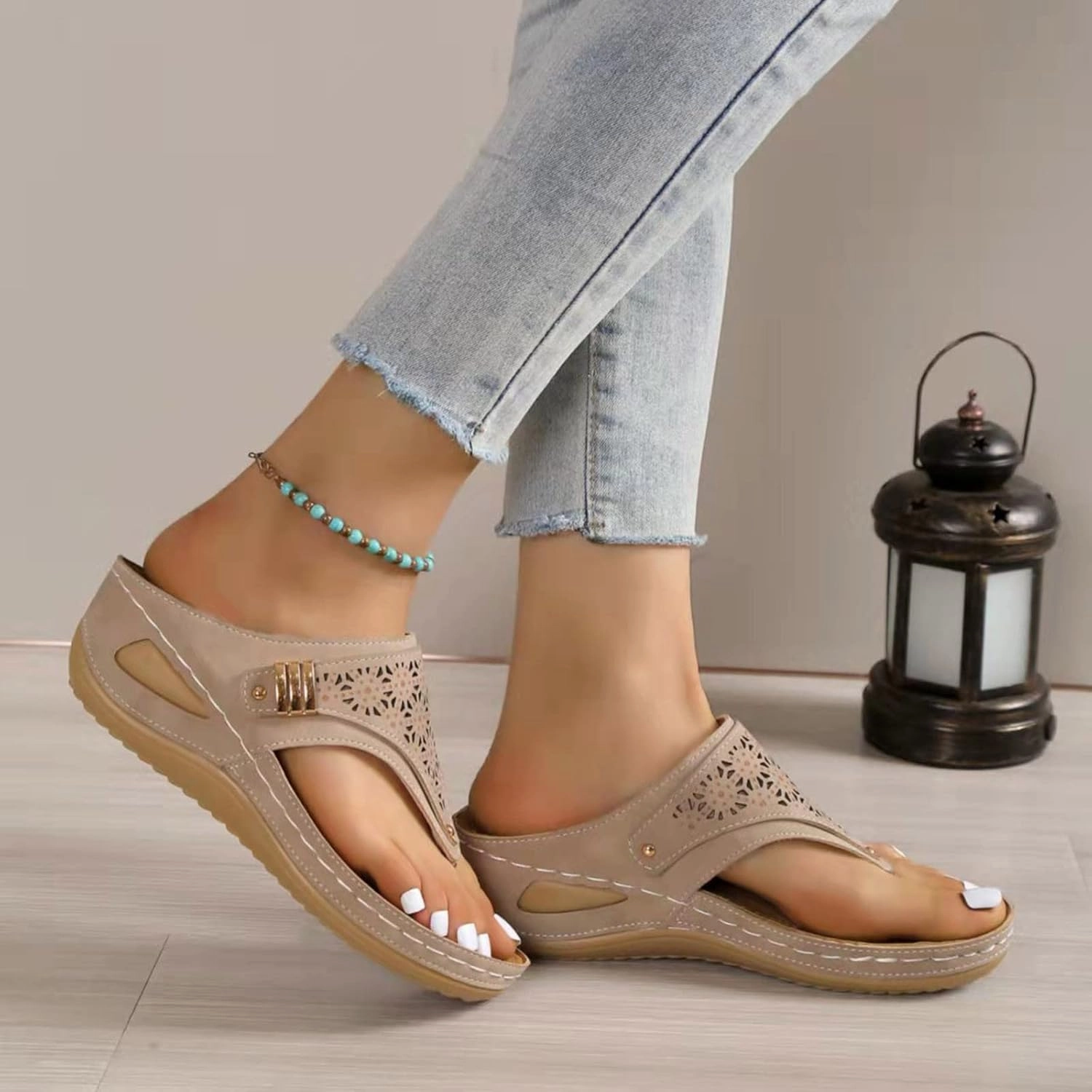 Orthopedic Sandals for Women Dressy Summer Arch Support Flip Flops Wide Comfortable Beach Walking Wedge Slippers Grandma Flip Flops