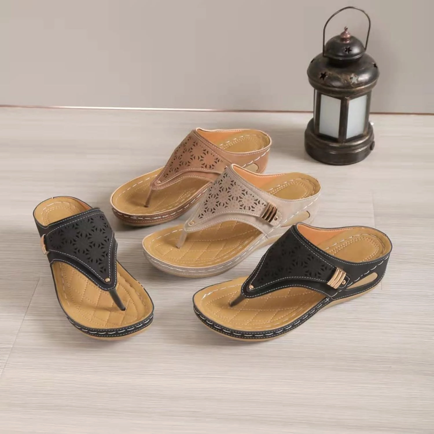 Shoejob Flip Flops Orthopedic Sandals for Women Dressy Summer Arch Support Flip Flops Wide Comfortable Beach Walking Wedge Slippers