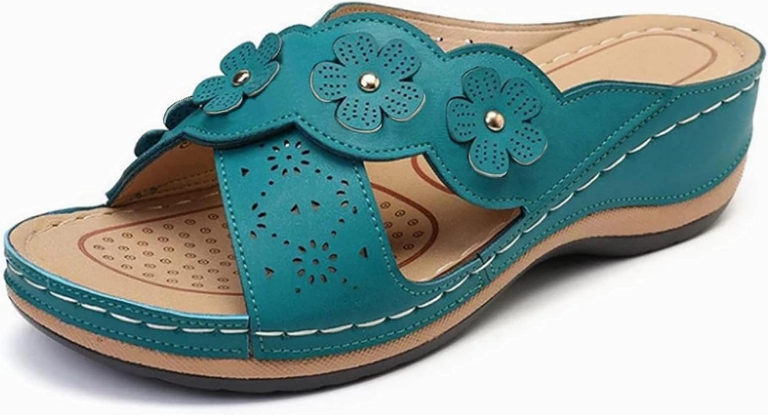 Orthopedic Slippers for Women Indoor Comfortable Flower Sandals Orthotic Slides Ladies Outdoor Walking Shoes Soft Cushion Open Toe Flats Wide Feet Sandals Dressy Summer Slippers Casual Footwear Flip Flops For Pedicures