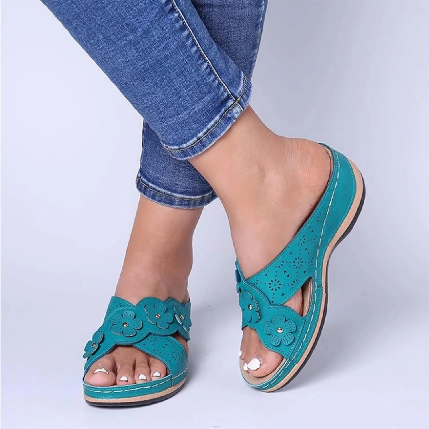 Orthopedic Slippers for Women Indoor Comfortable Flower Sandals Orthotic Slides Ladies Outdoor Walking Shoes Soft Cushion Open Toe Flats Wide Feet Sandals Dressy Summer Slippers Casual Footwear Key West Flip Flops