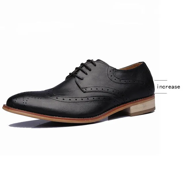 Brand Brogue Yellow Black Men Business Dress Shoes Pointed Toe Men's Wedding Shoes Genuine Leather Formal Shoes Man Casual Flats