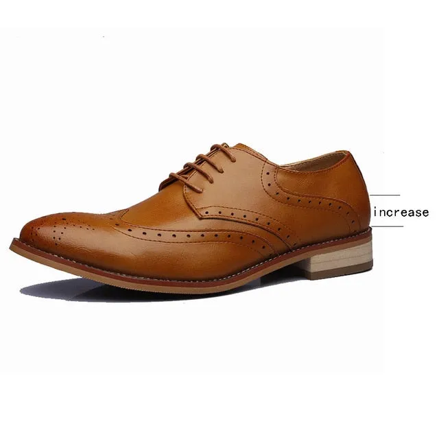 Brand Brogue Yellow Black Men Business Dress Shoes Pointed Toe Men's Wedding Shoes Genuine Leather Formal Shoes Man Casual Flats