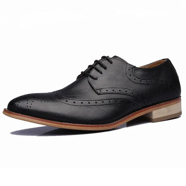 Brand Brogue Yellow Black Men Business Dress Shoes Pointed Toe Men's Wedding Shoes Genuine Leather Formal Shoes Man Casual Flats