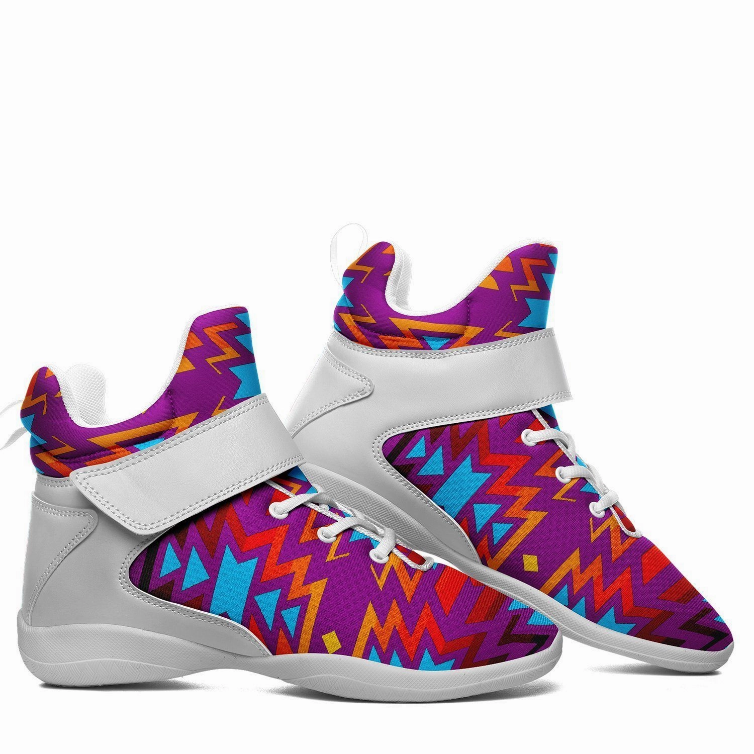 Fire Colors and Turquoise Purple Kid's Ipottaa Basketball / Sport High Top Shoes
