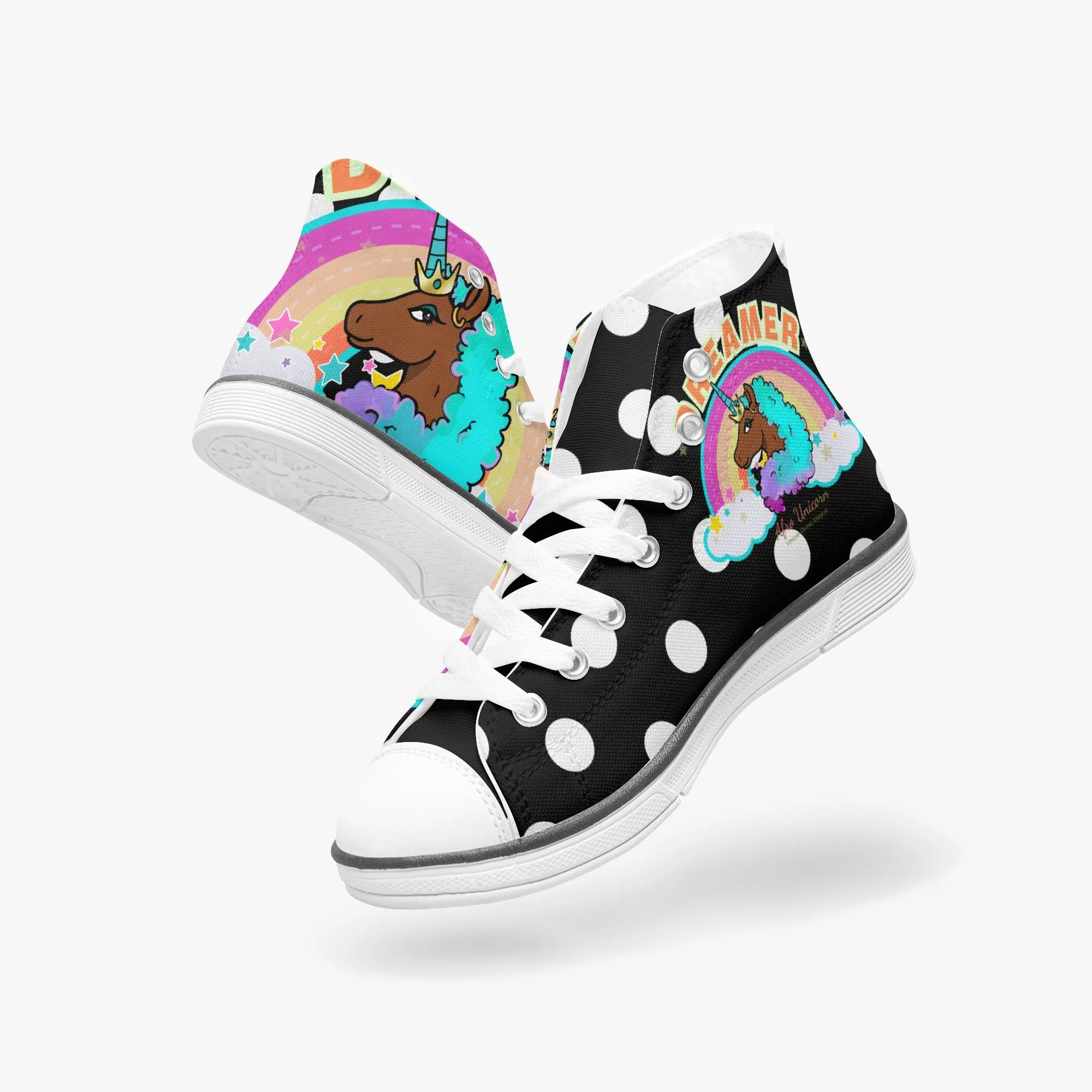 Afro Unicorn Dreamers High-Top Canvas Shoes Fur Boots Heels