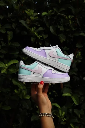 Sneakers With Jeans Air Force 1 Low Custom Kids Shoes Pink Lavender Mint Hand Painted AF1 Sneakers