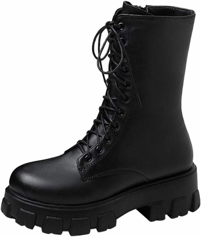 Combat Boots Womens Lug Sole Combat Boots Lace-Up Motorcycle Platform Ankle Short Booties Gothic Bootie Casati Pearl Combat Boots