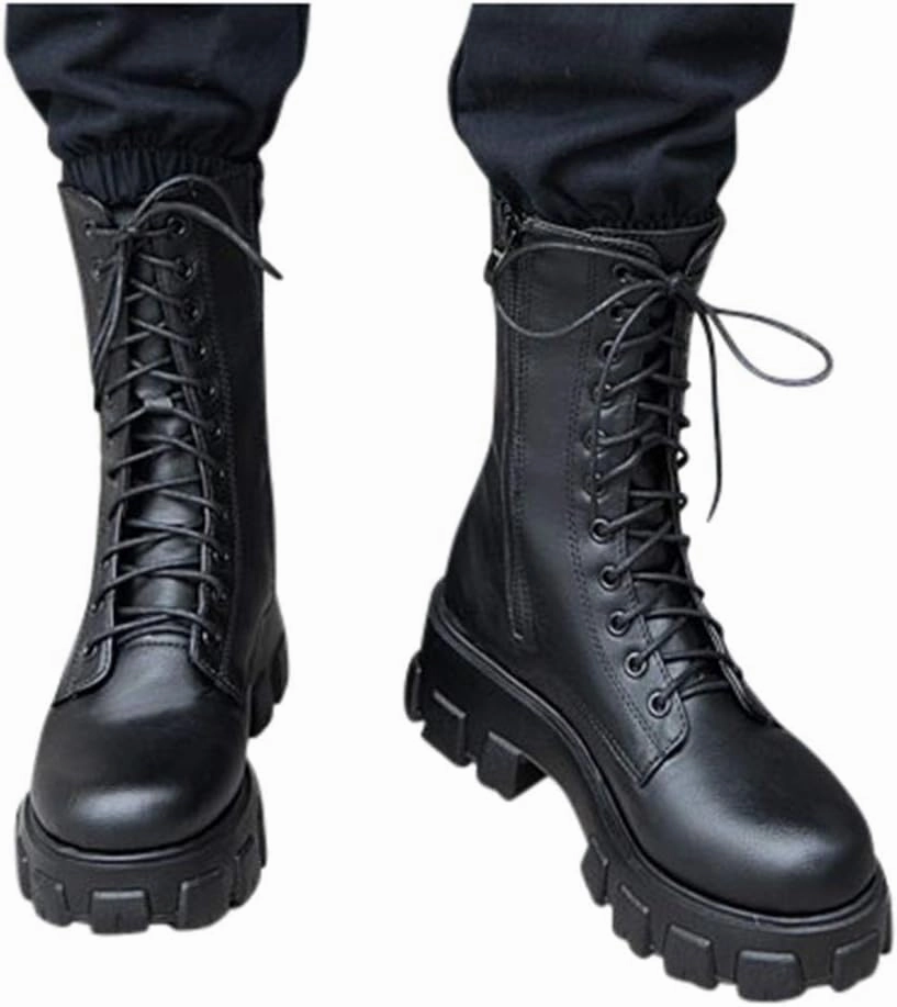 Combat Boots Wellco Combat Boots Womens Lug Sole Combat Boots Lace-Up Motorcycle Platform Ankle Short Booties Gothic Bootie