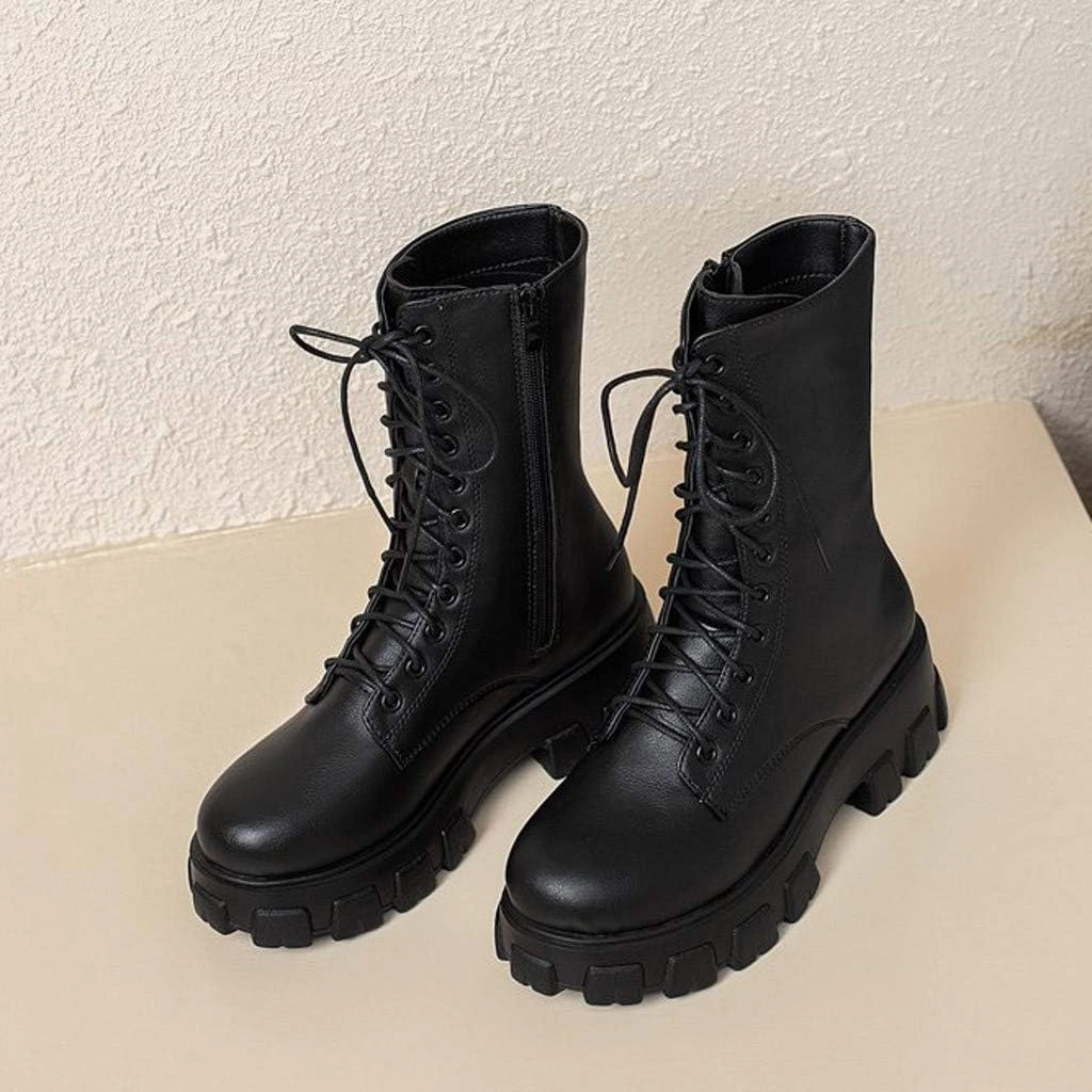 Combat Boots Womens Lug Sole Combat Boots Lace-Up Motorcycle Platform Ankle Short Booties Gothic Bootie Faux Fur Combat Boots