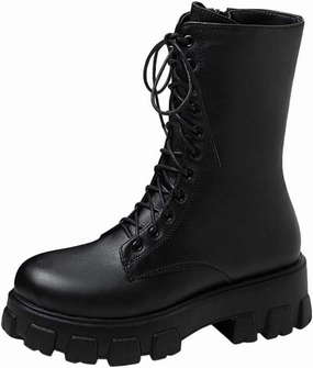 Worn Effect Combat Boots Combat Boots Womens Lug Sole Combat Boots Lace-Up Motorcycle Platform Ankle Short Booties Gothic Bootie