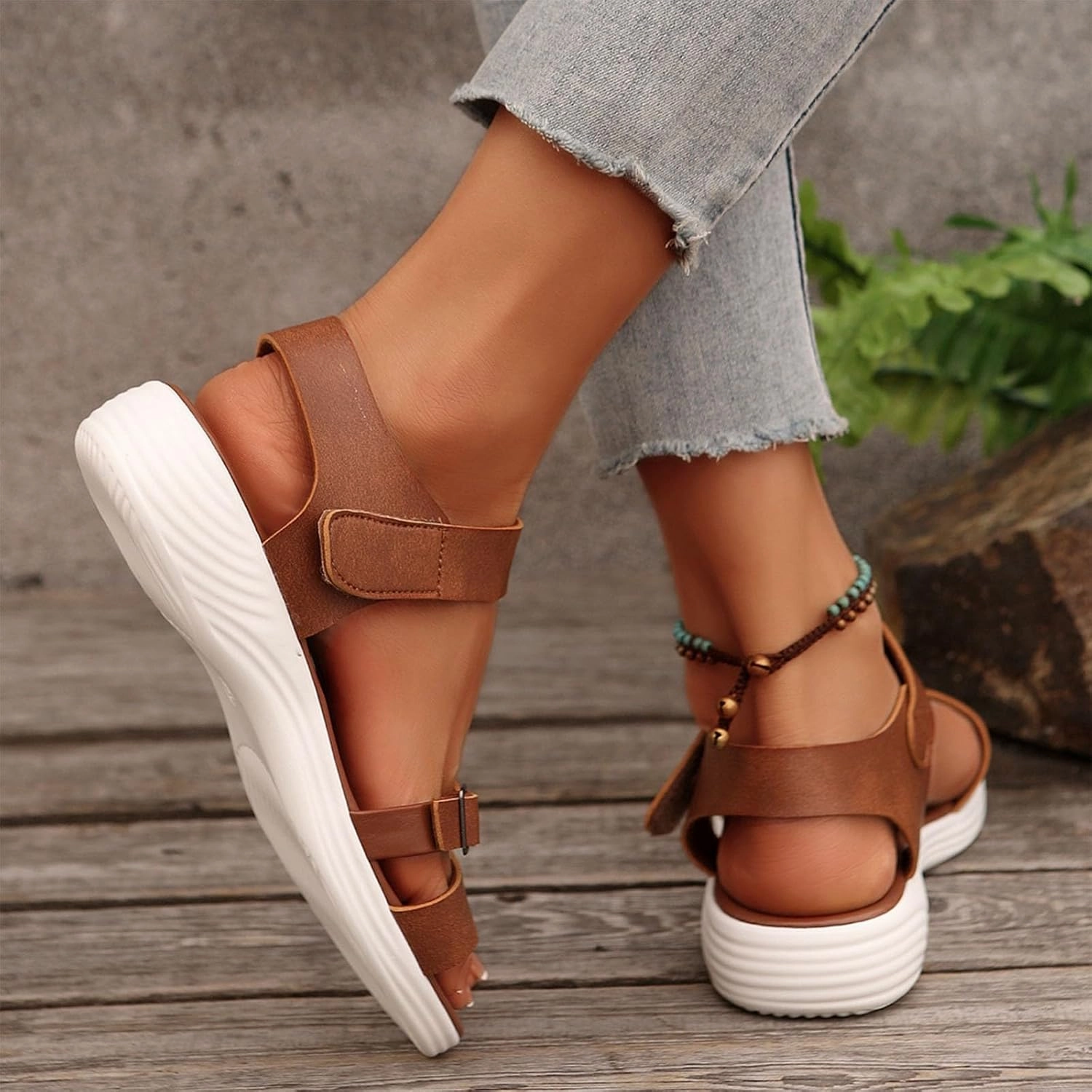 Womens Flat Sandals Comfort Adjustable Strap Slip on Soft PU Leather Footbed Open Toe Walking Shoes for Summer 2025 Flip Flop Shops