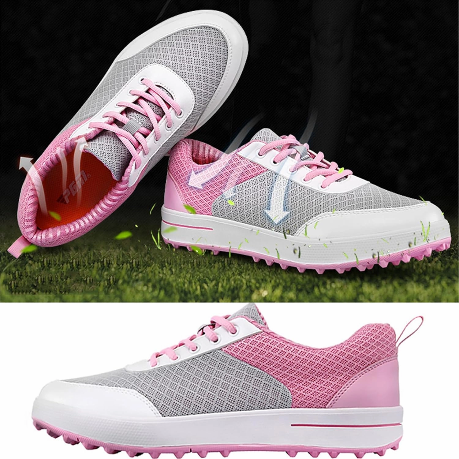 JiuQing Women's Mesh Golf Shoes Summer Spikeless Fashion Golfing Trainer Breathable Anti Slip Walking Sneaker Designer Training Shoes