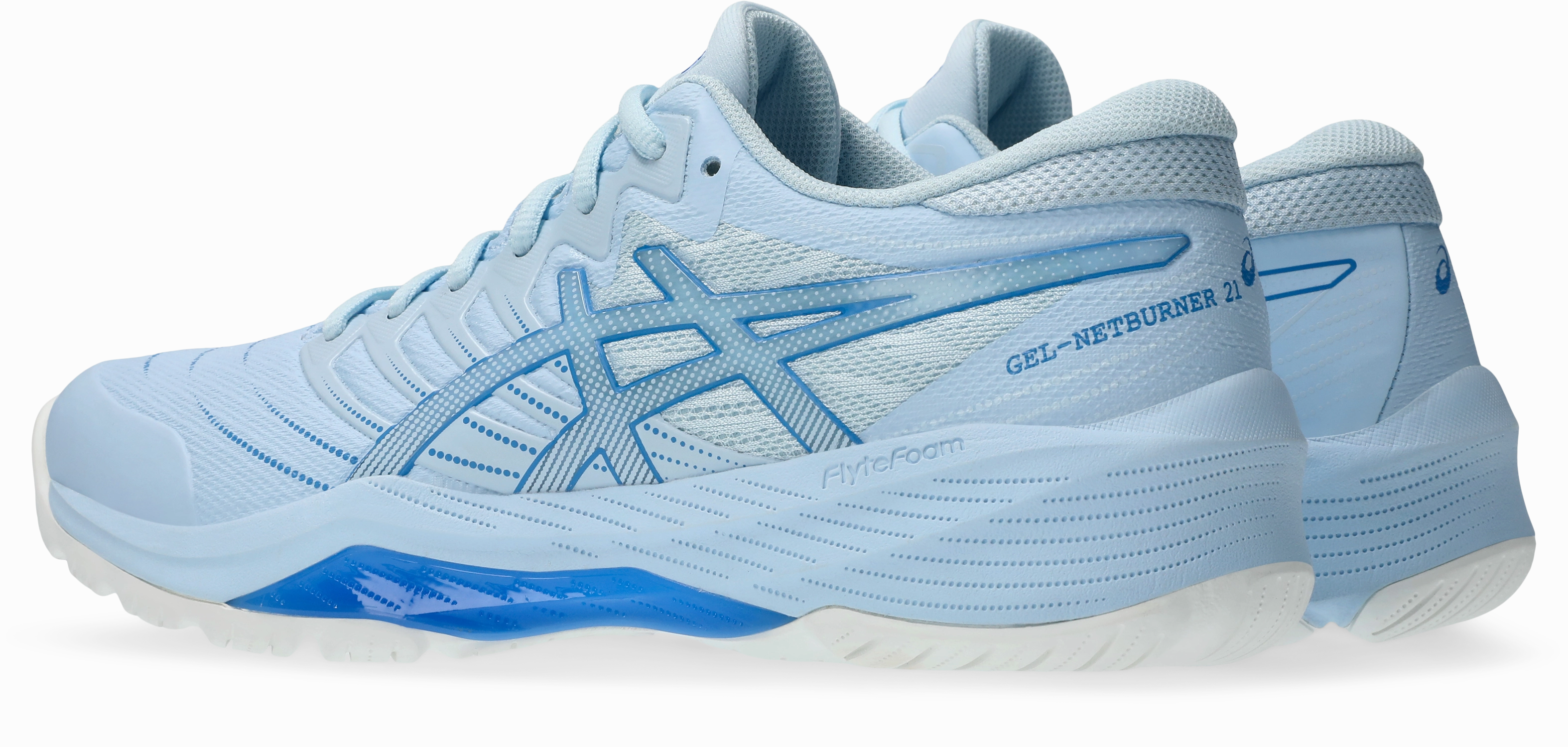 White Shoes Asics Asics Womens Gel Netburner 21 (D Width) Bio - Light Blue/Blue Coast