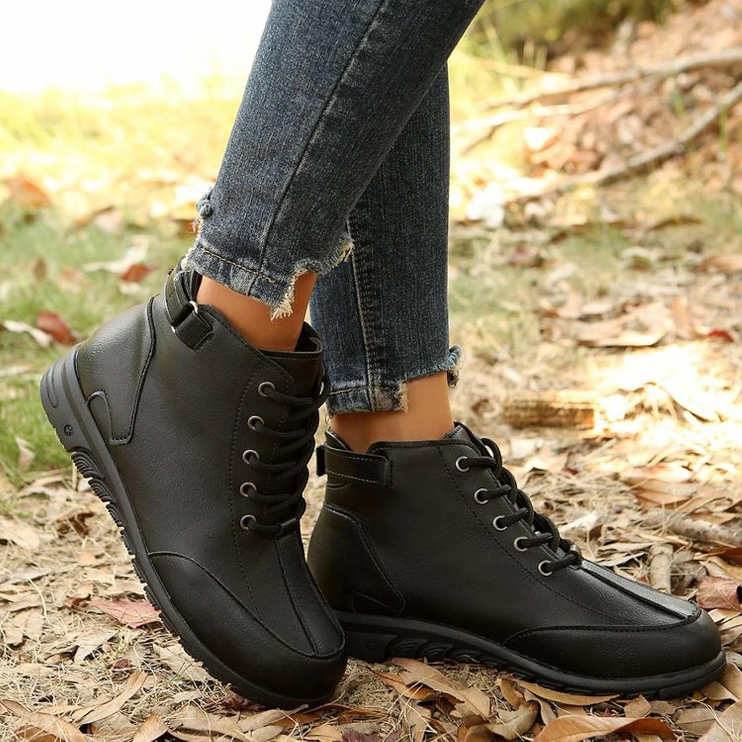 Army Hot Weather Combat Boots Platform Boots Women's British Combat Boots Solid Color Leather Lace Up Thick Heel Halloween Outdoor Boots