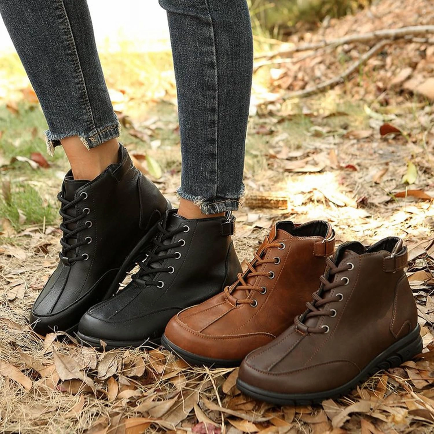 Bundeswehr Combat Boots Platform Boots Women's British Combat Boots Solid Color Leather Lace Up Thick Heel Halloween Outdoor Boots