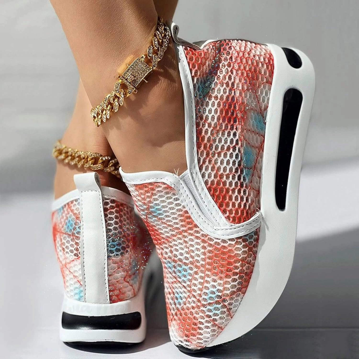 Platform Sneakers for Women Slip on Loafers Lace Embroidery Chunky Fashion Casual Tennis Shoes Lightweight Walking Shoes Comfortable Ladies Hidden Sneaker Breathable Orthopedic Wedge 28 Cm Feet Shoe Size Badminton