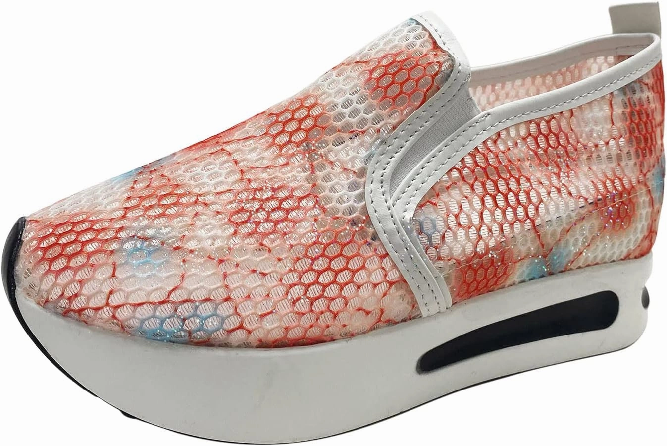 Platform Sneakers for Women Slip on Loafers Lace Embroidery Chunky Fashion Casual Tennis Shoes Lightweight Walking Shoes Comfortable Ladies Hidden Sneaker Breathable Orthopedic Wedge Best Court Shoes For Badminton