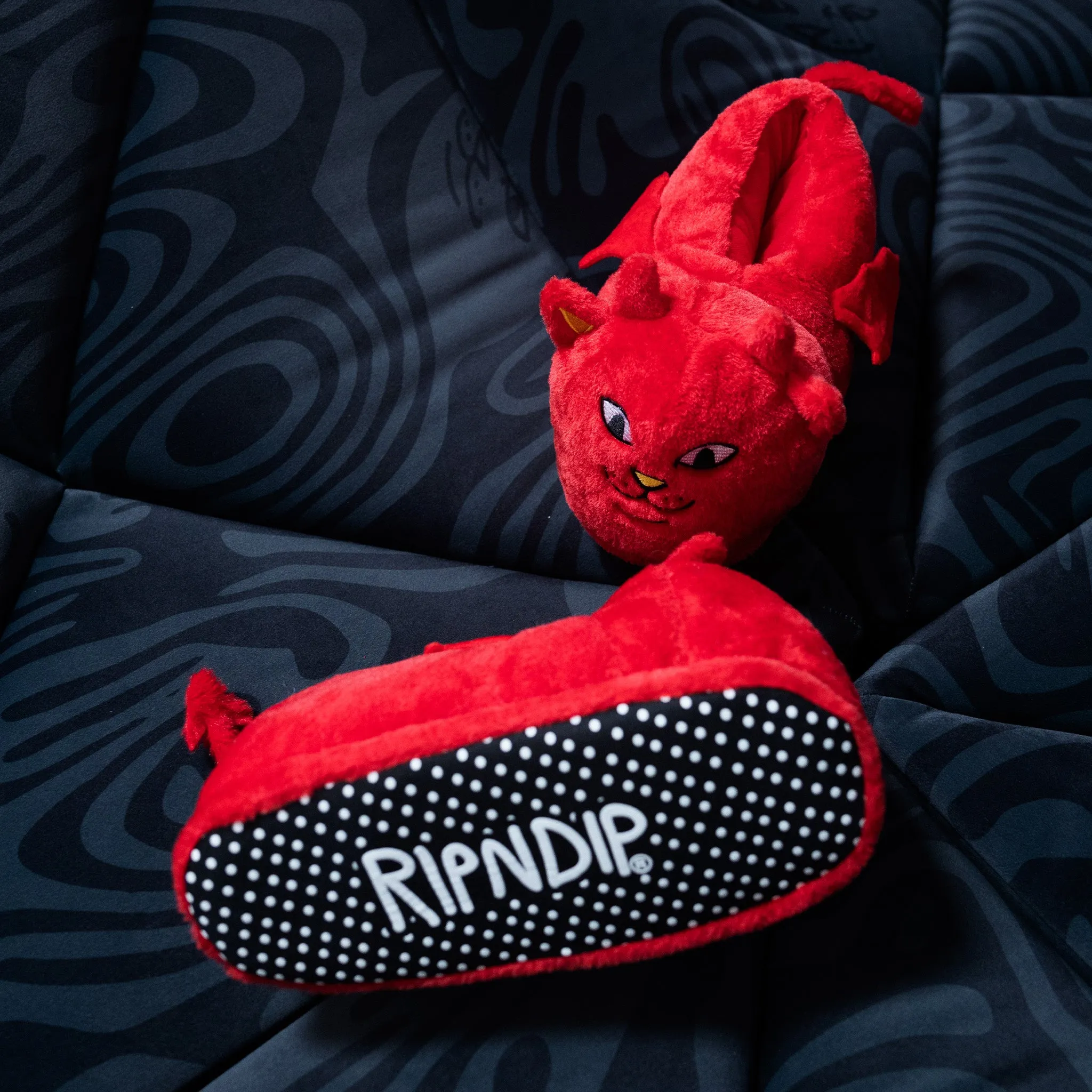 Lord Devil Plush Slippers (Red) Denim Scraps Bullet Slides
