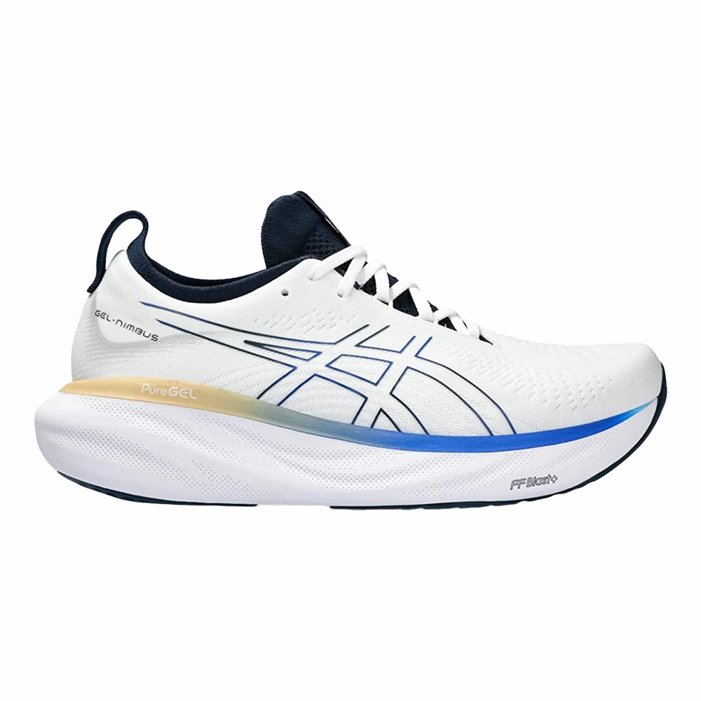 Cheap Asics Running Shoes Men's Asics Gel-Nimbus 25, White/Illusion Blue, 13 D Medium