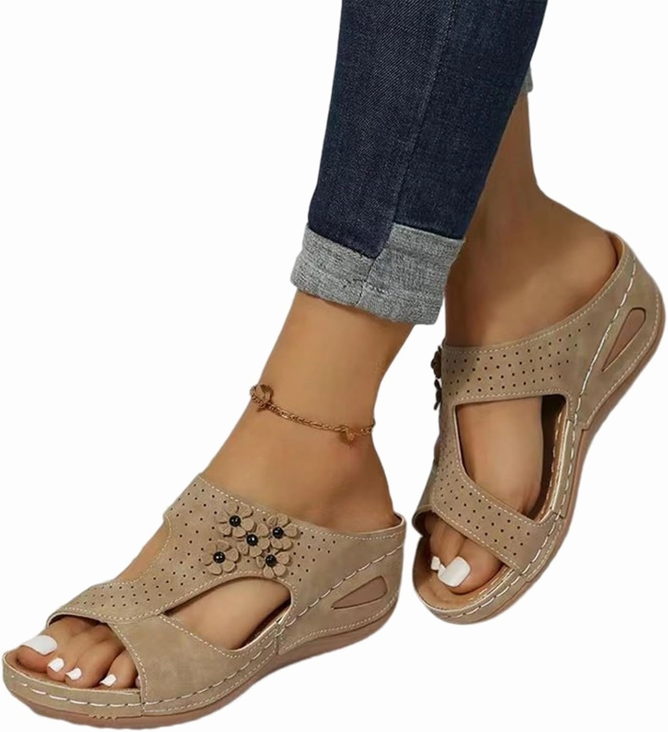 Sandals for Women Slip on Walking Sandals Comfortable Lightweight Womens Flat Open Toes Sandal Best Flip Flops For Walking Around Disney