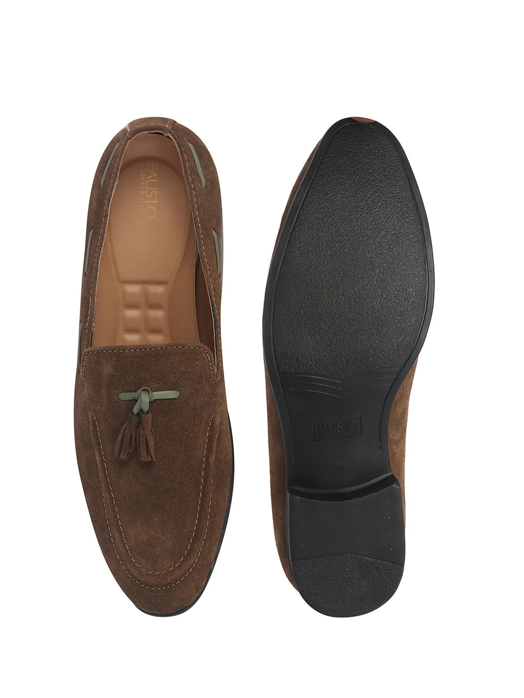 Dillards Loafers Men Olive Green Suede Leather Casual Tassel Loafer Shoes