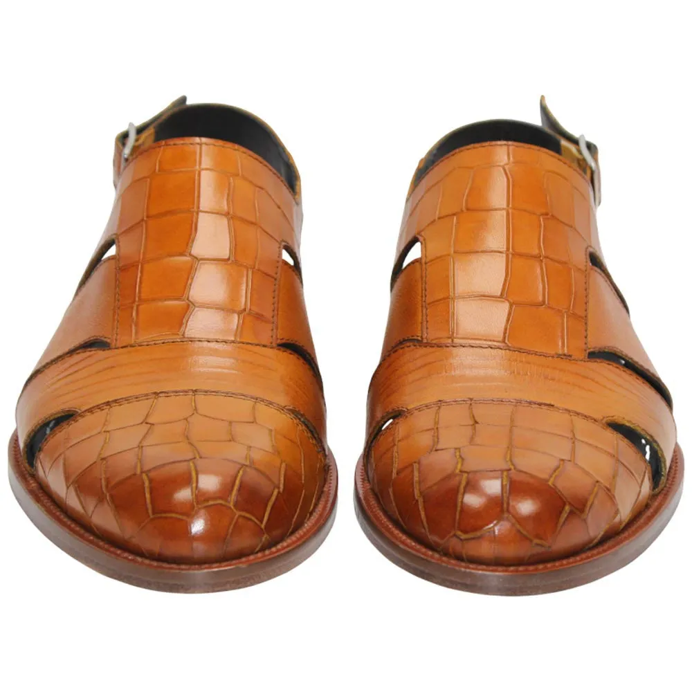 Dress Shoes Crocs Positano Senape Calfskin Exotic Print Sandal | Duca Dress Sandals for Men