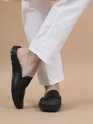 2025 Best Walking Men Black Slip On Back Open Stitched Mules Casual Shoes