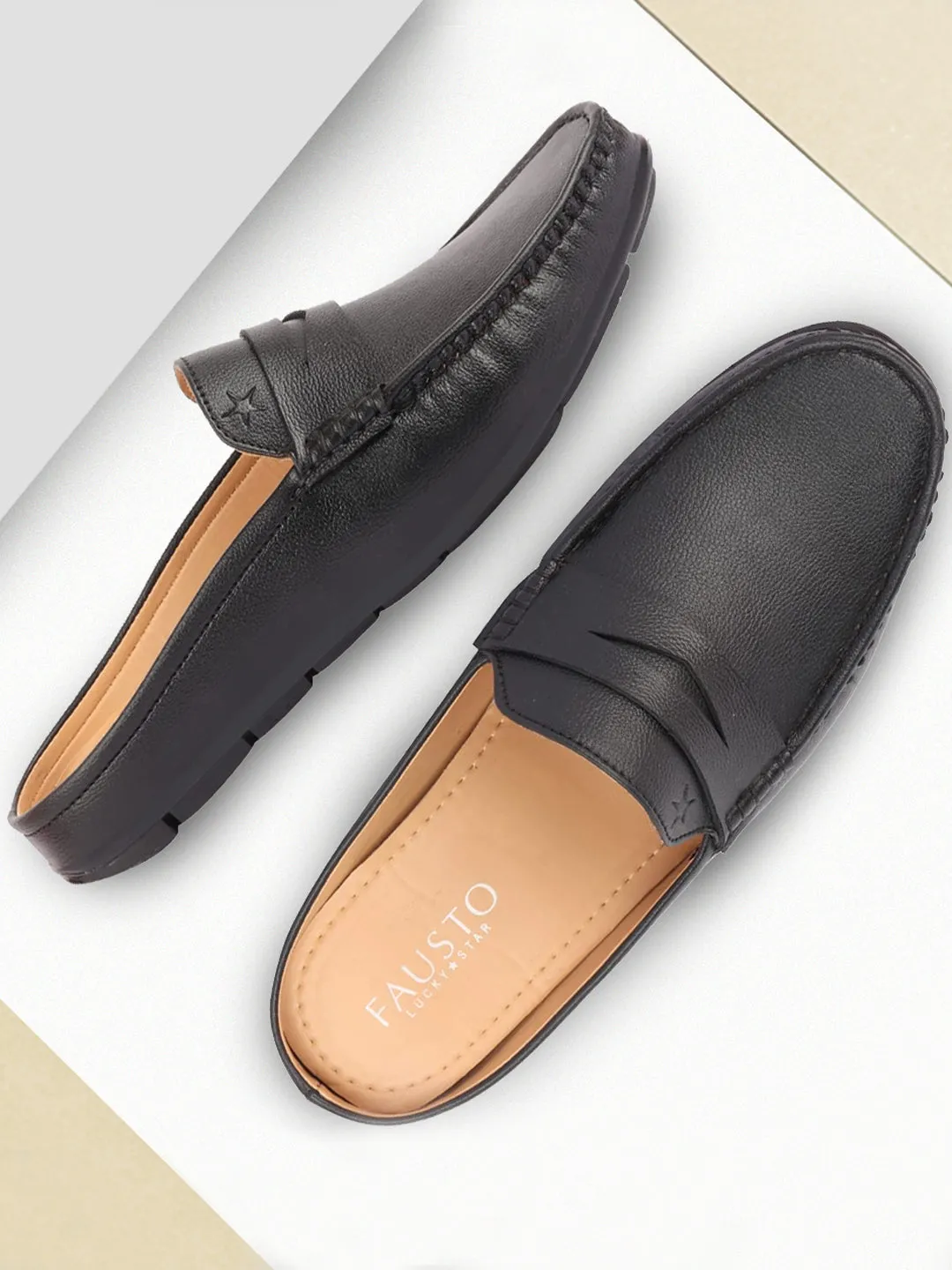 For Overpronation Best Walking Men Black Slip On Back Open Stitched Mules Casual Shoes