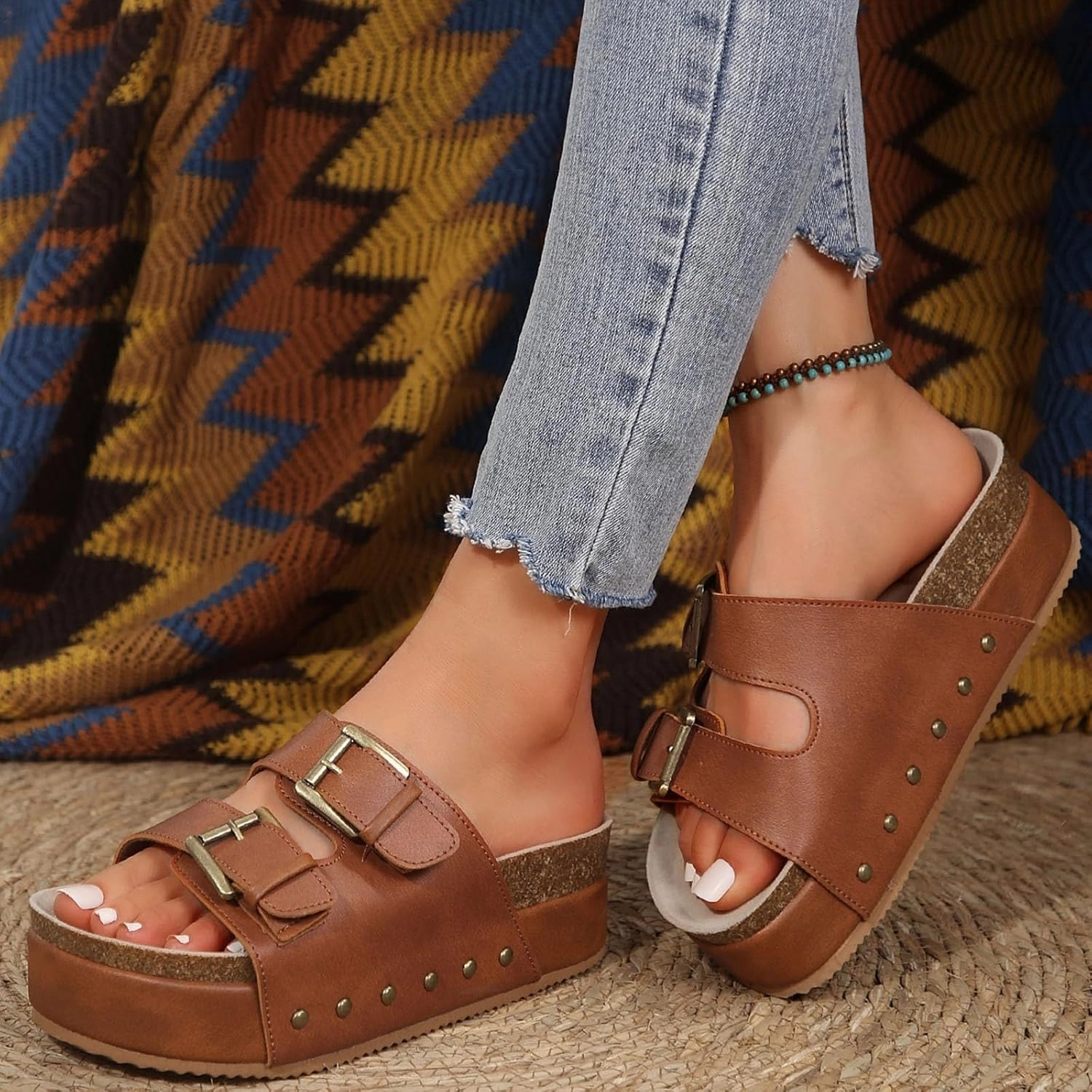 Cushion Tennis Shoes Flatform Sandals for Women Cork Footbed Slippers Platform Sandals Fashionable Thick Soled Mats Comfortable Sandals Women Dressy Summer Casual Walking Wedges Platform Wedges Open Toe Beach Shoes