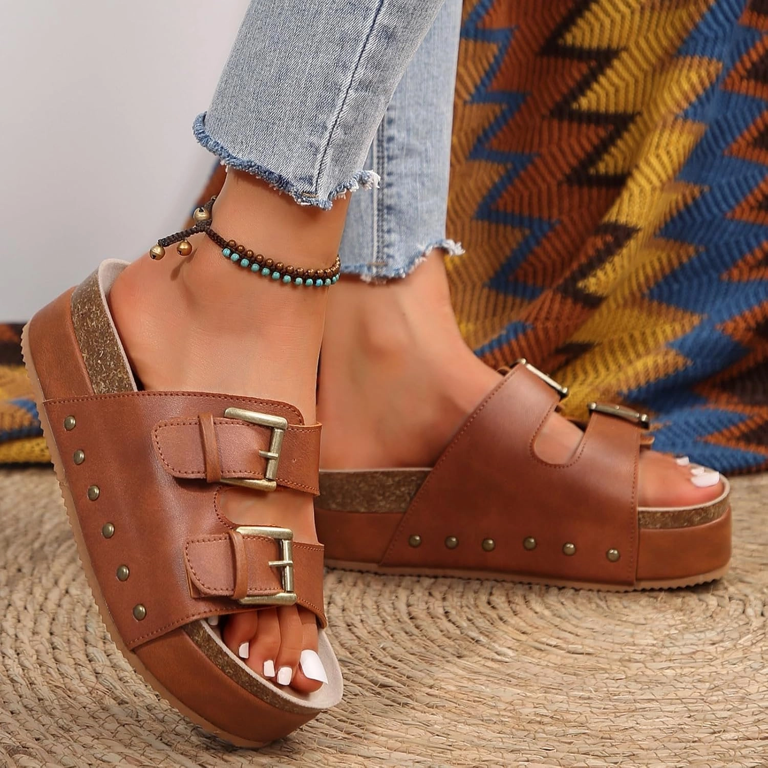 Flatform Sandals for Women Cork Footbed Slippers Platform Sandals Fashionable Thick Soled Mats Comfortable Sandals Women Dressy Summer Casual Walking Wedges Platform Wedges Open Toe Beach Shoes Cole Haan Leather Tennis Shoes