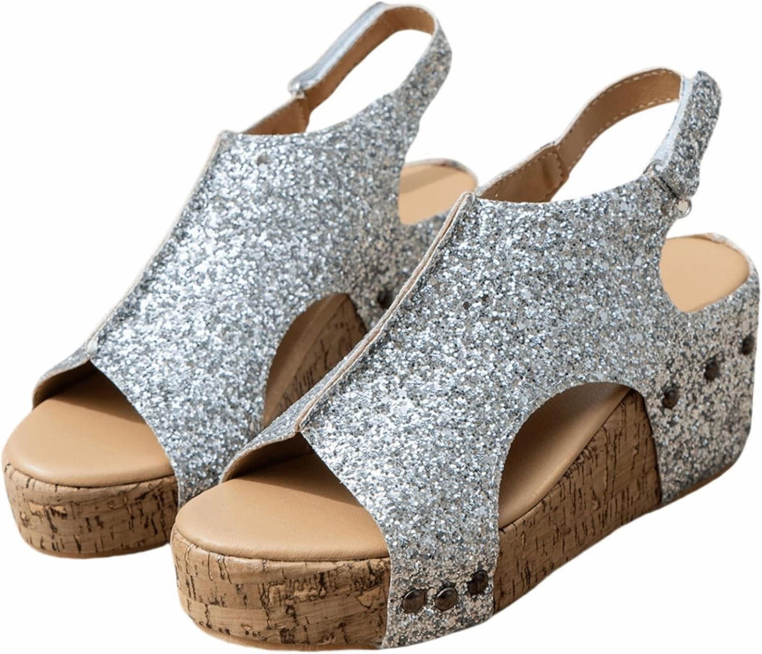 Slip On Shoes With Tassels Women's Sandals Comfortable Walking Wedges Sandals Heels Open Toe Ankle Strap Platform Sparkly Rhinestone Summer Dress Shoes