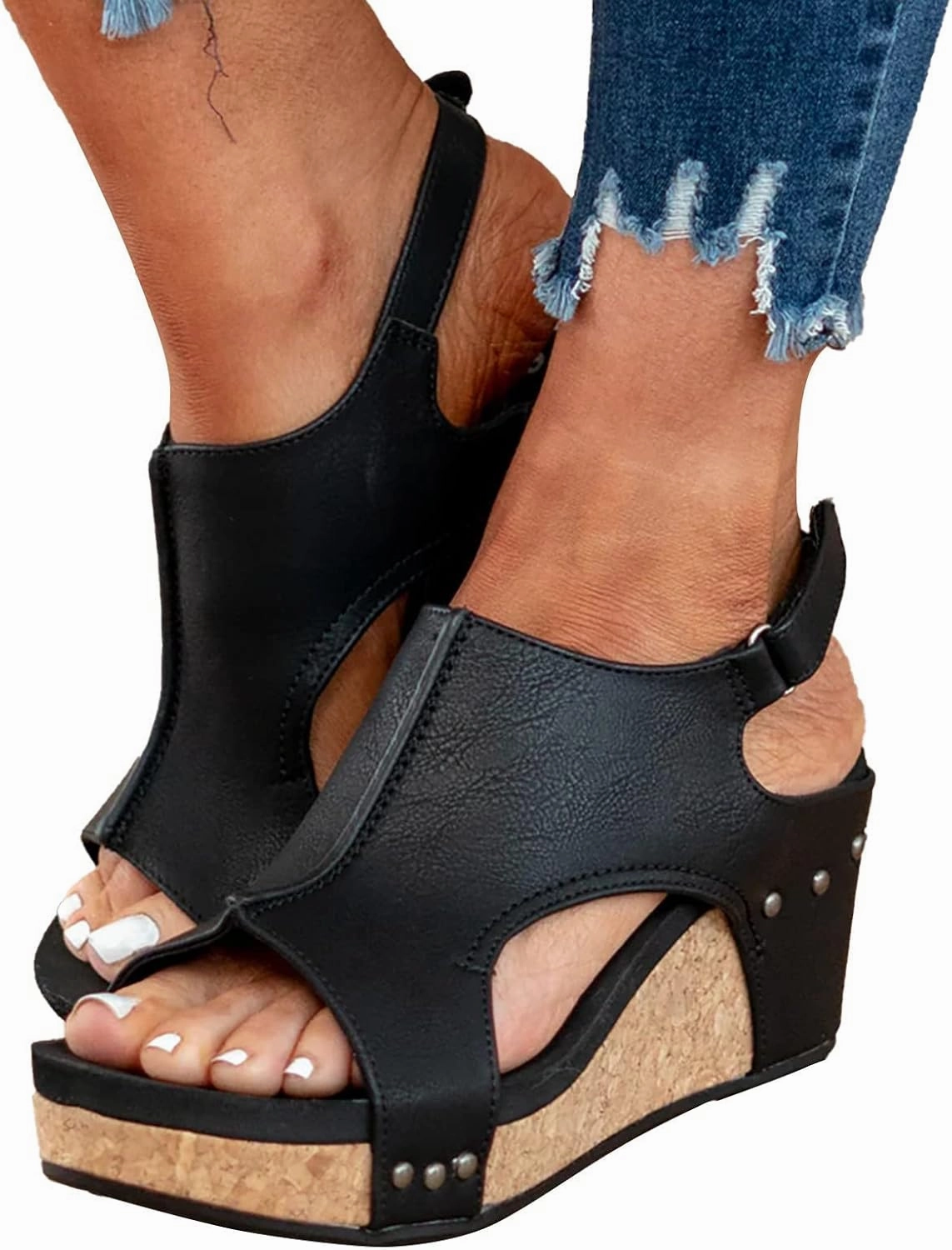 Platform Wedges Sandals Women Comfortable Open Toe Casual Shoes Buckle Ankle Strap Comfortable Casual Summer Shoes Comfy Orthopedic Cork Sandals Slip On Espadrilles Vibram Tennis Shoes