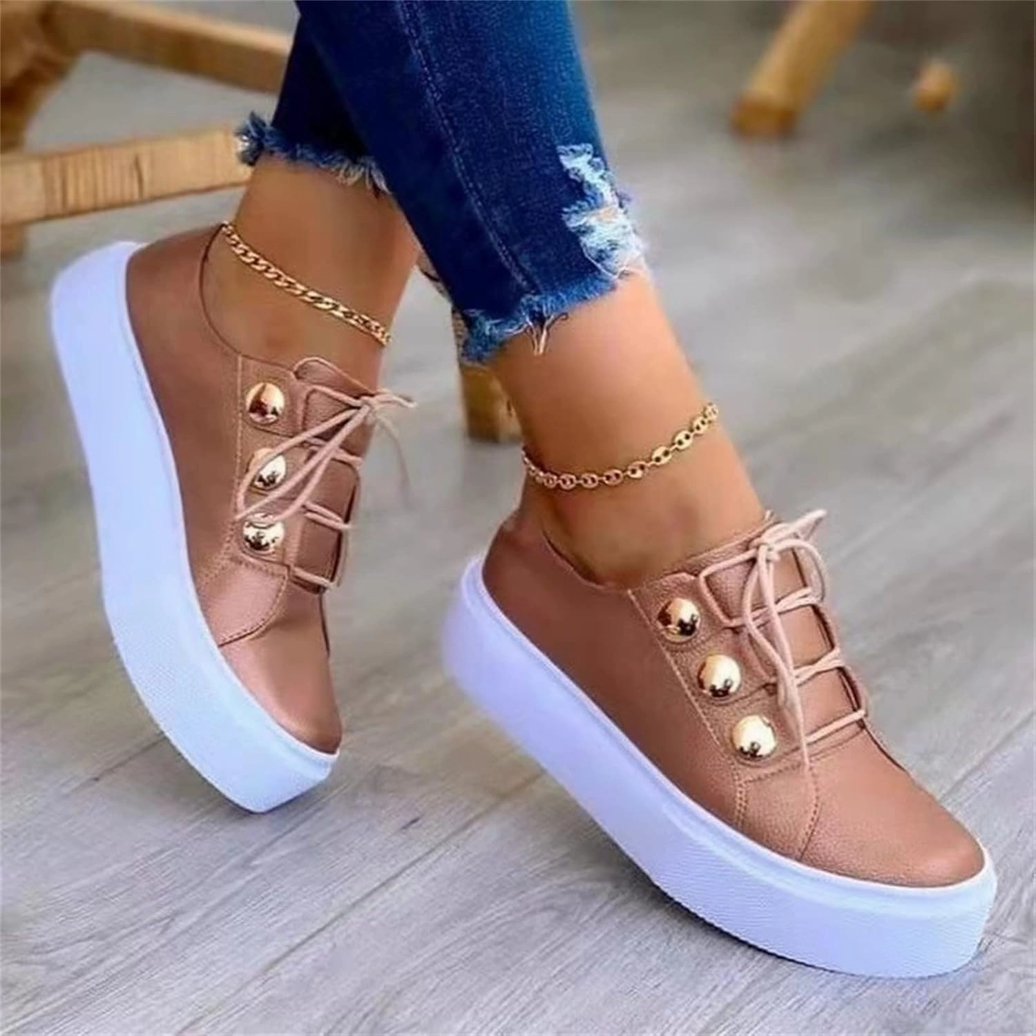 Ladmiple Sneakers For Women Slip On Wide Width Walking Shoes Fashion Lace Up Low Top Comfortable Platform Flats Loafers Easy Spirit Slip On Shoes For Sale