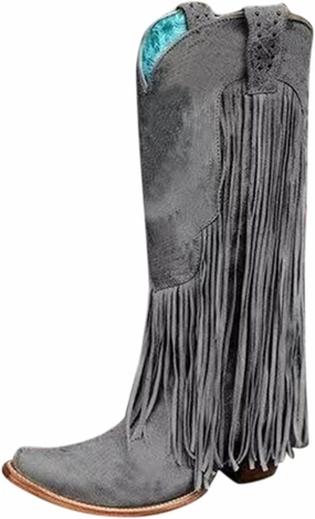 Boots For Women Tassel Western Chunky Heel Cowgirl Boots Retro Pull On Suede Knee High Cowboy Boots Best Air Force Combat Boots