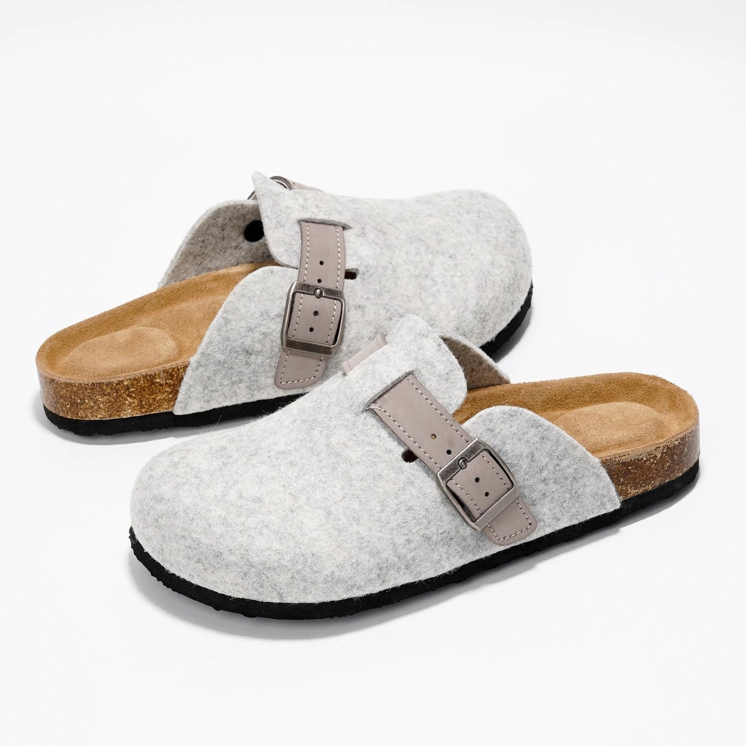 Project Cloud Genuine Leather Footbed Clogs for Women - Memory Foam Arch Support Slippers for Women - Trendy Slip-ons Women's Mules & Clogs Sandals (Benton) Light Gray Slip Ons