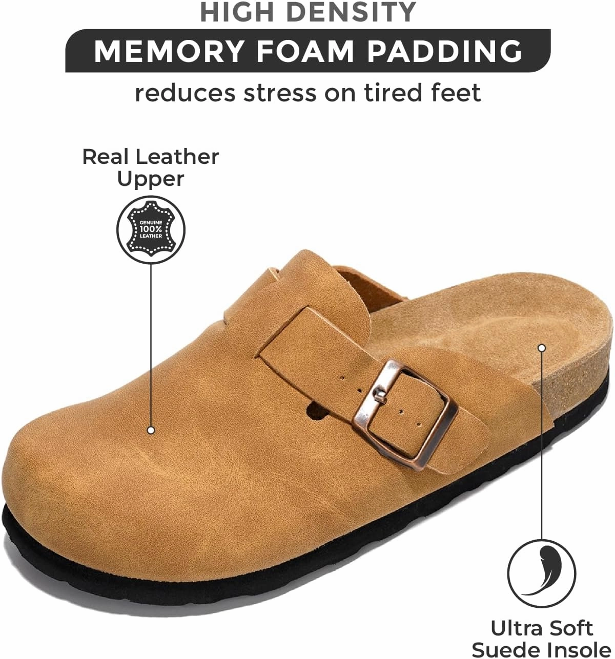 Pony Slip On Project Cloud Genuine Leather Footbed Clogs for Women - Memory Foam Arch Support Slippers for Women - Trendy Slip-ons Women's Mules & Clogs Sandals (Benton)